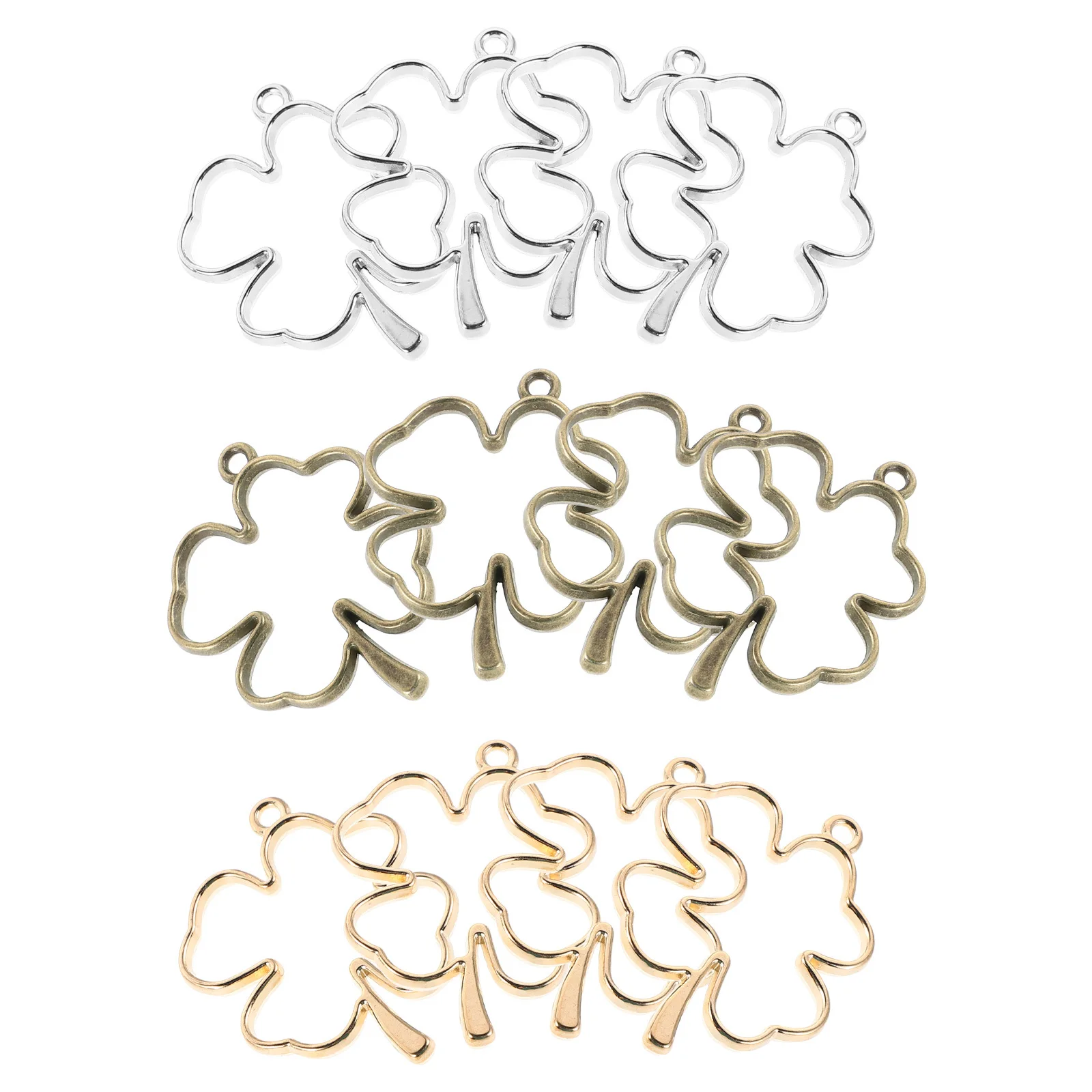 12 pezzi di ciondolo trifoglio a quattro foglie, ciondolo cavo, forniture per la creazione di gioielli, portachiavi alla moda, collana, braccialetto, decorazione in lega