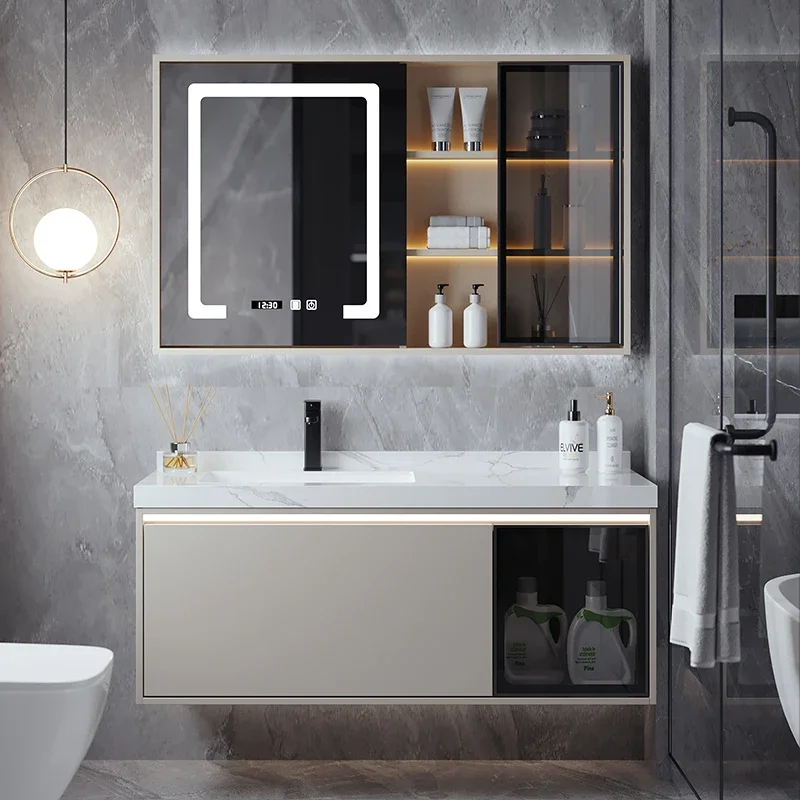 

New seamless rock slab ceramic integrated basin bathroom cabinet simple bathroom wash face wash hand basin cabinet combination