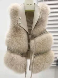 Fluffy Women Vests Coat 2023 New Autumn Winter Splice Zipper Sleeveless Fur Jacket Short Outerwear Artificial Fur Waistcoat