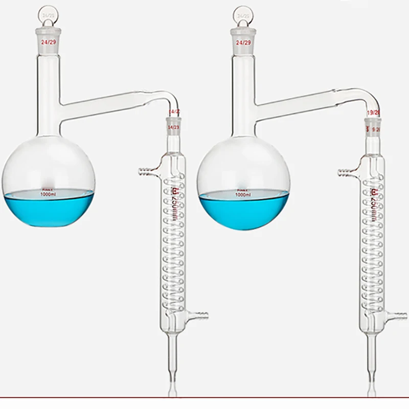 All-glass still, round bottom distillation flask, snake-shaped condenser tube 250/500/1000ml for making essential oil extraction