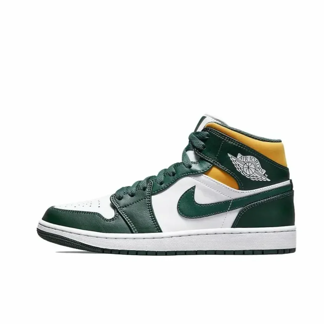 Jordan Air Jordan 1 mid Seattle Supersonic mid-top retro basketball shoes men's white green yellow