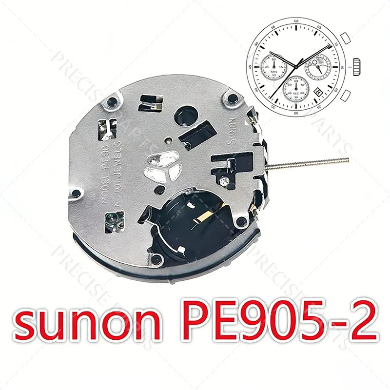 Sunon PE905-2 PE90 Quartz Movement 3 Hands Date 3-Eye Chronograph Sun&Moon 24-Hour