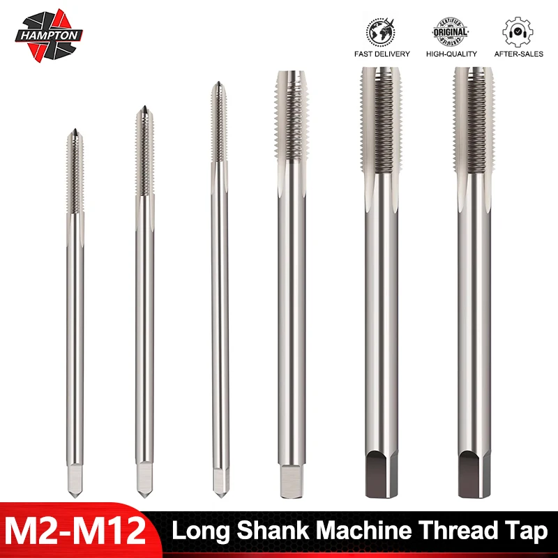 Machine Thread Tap HSS Screw Taps 90-150mm Long Shank Metric Plug Tap M2-M12 For Metalworking Tools Straight Flute Screw Tap