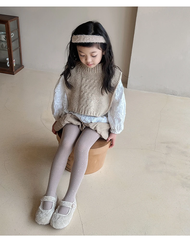 Niedliche Mädchen Frühling Herbst Weiche Baumwolle Warme Glänzende Strumpfhose Vertikale Streifen Glitzer Strass Leggings Kawaii Elastische Kinder-Strumpfhose – Detail 3
