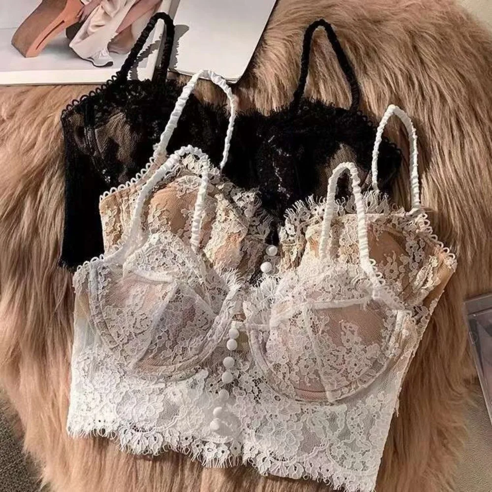 New Flower Embroidery Lace Wireless Bra Anti-sagging Mesh Flower Push Up Bra Beauty Back Gathered Female Underwear Vintage Style