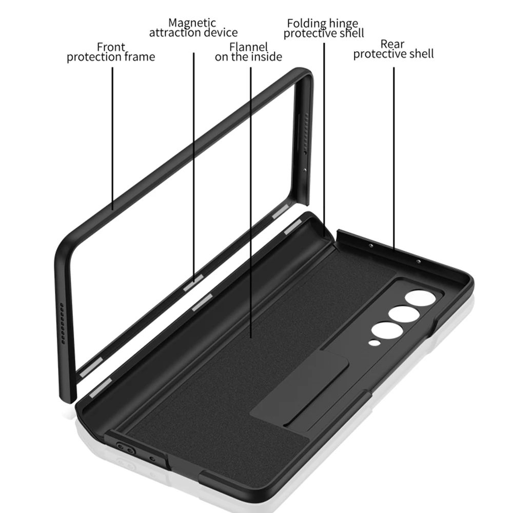 Caixa de plástico com moldura magnética para Samsung, suporte incluído, capa dura, Galaxy Z Fold 2, 3, 4, 5, 5G, novo