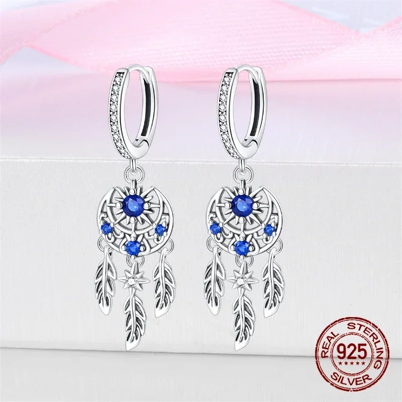 925 Sterling Silver Dreamcatcher anting-anting untuk wanita indah berwarna zirkon lipstik parfum palet cat anting-anting perhiasan