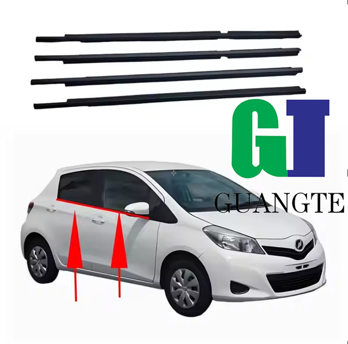 4PCS Black Car rubber Weatherstrip Glass Window Molding Trim Seal Belt Compatible with TOYOTA Vitz 2010-2020 OEM 6818052170