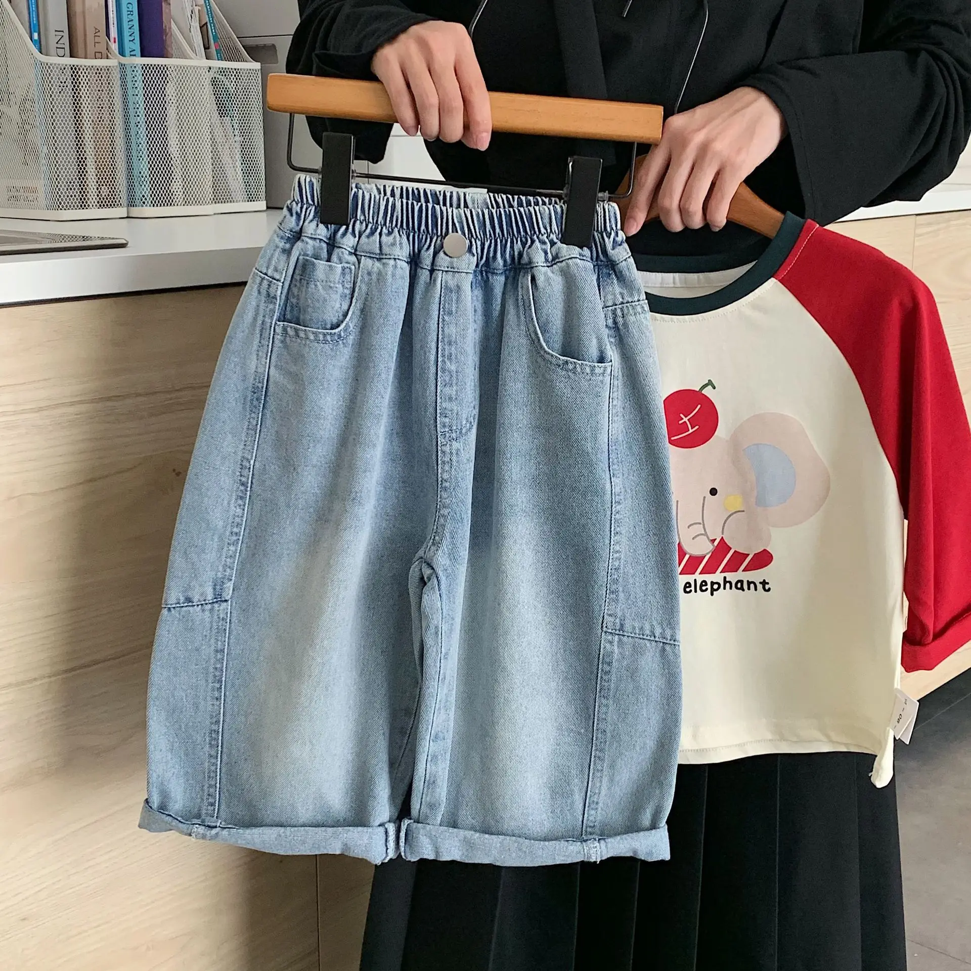 

Весенне-осенние прямые джинсы из хлопка с энзимной обработкой для малышей и детей (для девочек и мальчиков), школьные, для активного отдыха, детская одежда, нижняя часть комплекта, 1-10 лет