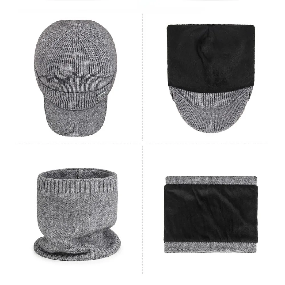 2Pcs Set Windproof Knitted Hat Neck Gaiter Thicken Soft Sheep Wool Scarf Plush Simple Winter Autumn Hat with Earflap Couple