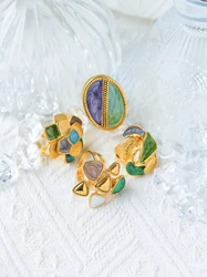 JINYVE A exquisite fashion retro stainless steel multi-color geometric enamel dripping ring,suitable for daily commuting,holiday