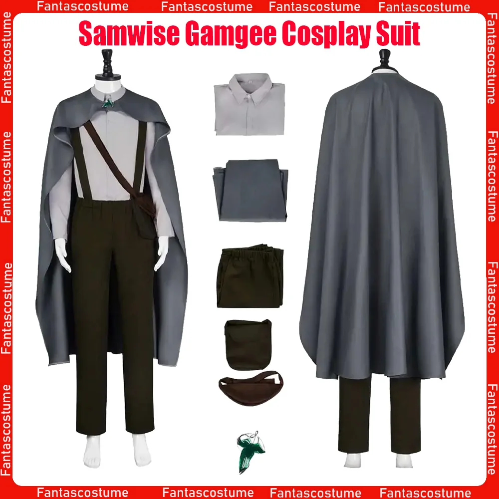 Samwise Cosplay Gamgee Costume Season 2 Movie Roleplay Men Shirt Pants Cloak Bag Set Male Suit Halloween Carnival Party Clothing