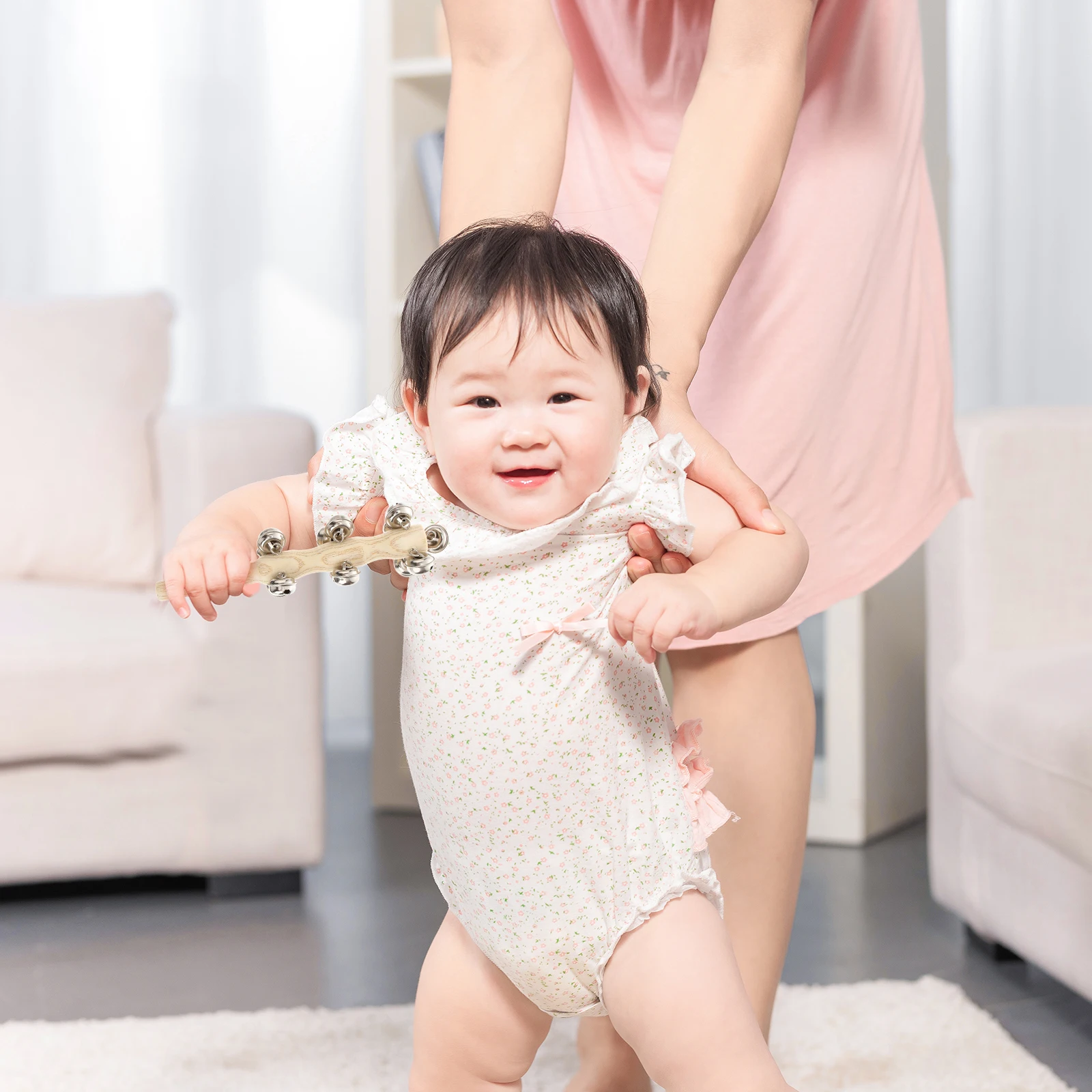 

8pcs Rattle Toys Baby Grip Musical Educational Gift Hand Jingle Bell Hand Jingle Bell Kids Rattle Wooden Bracelet