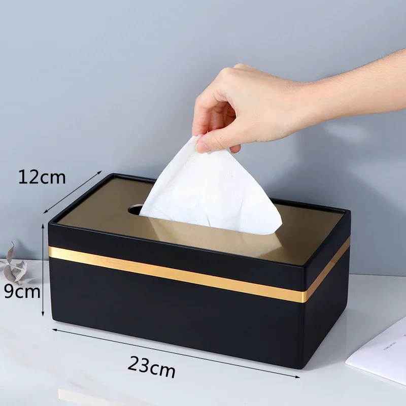 Phnom Penh Marbling Resin Tissue Box Creative Light Luxury Napkin Box Black White Home Living Room Bedroom Hotel Decoration, 1Pc