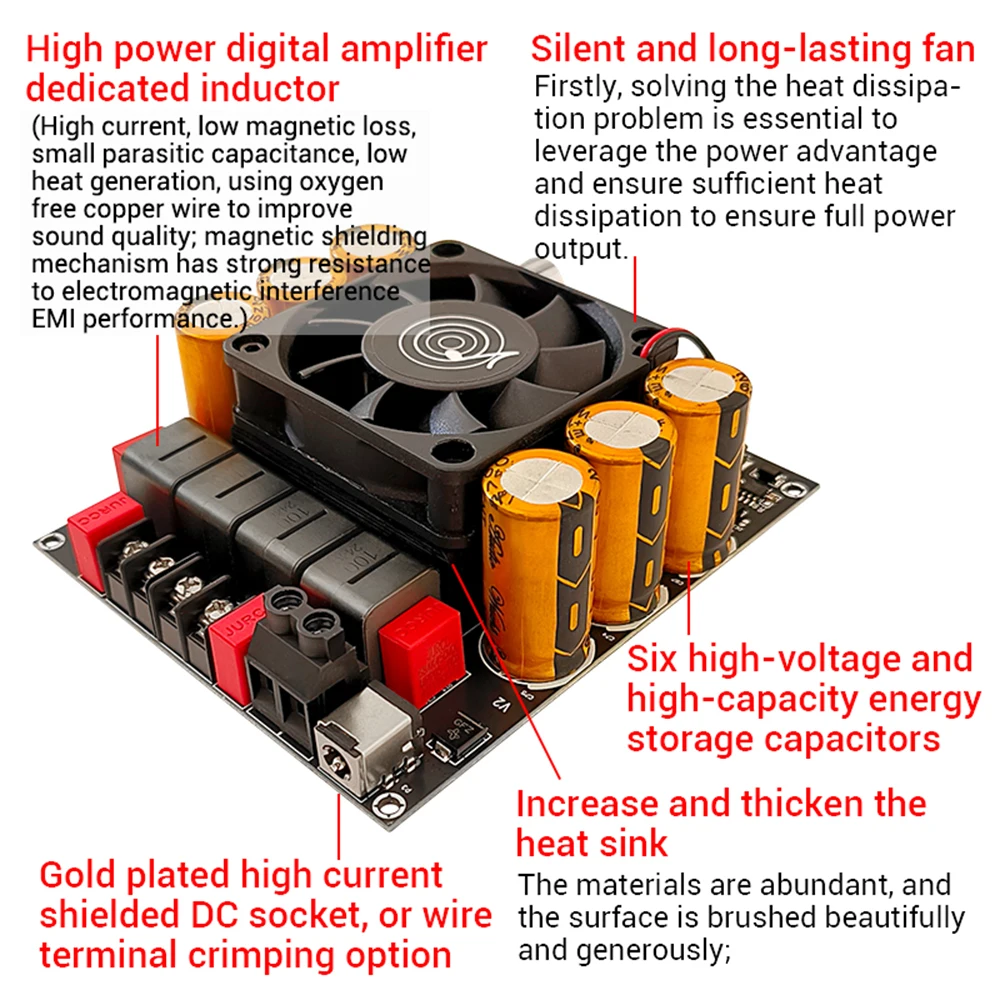 DC 18~50V ZK-6002 순수 포스트 증폭기 보드 2.0 채널 HiFi 스테레오 600Wx2 고출력 오디오 증폭기 TPA3255 칩 증폭기