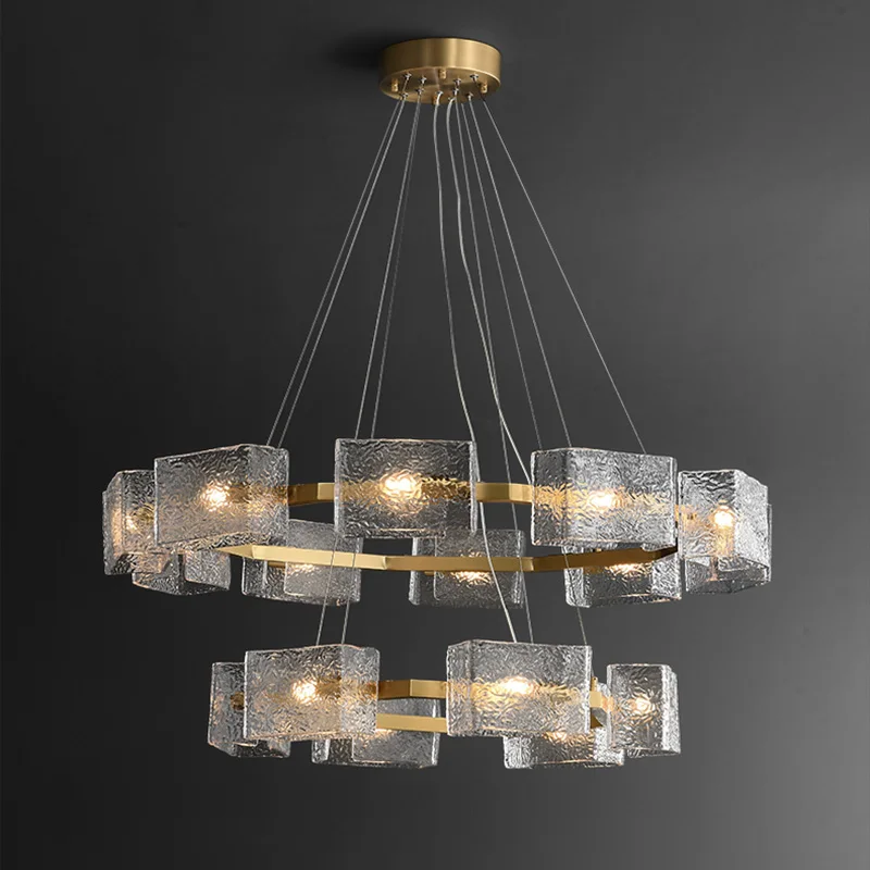 

Modern LED water ripple glass pendant lamp, golden luster, suitable for living room and dining room ceiling lighting