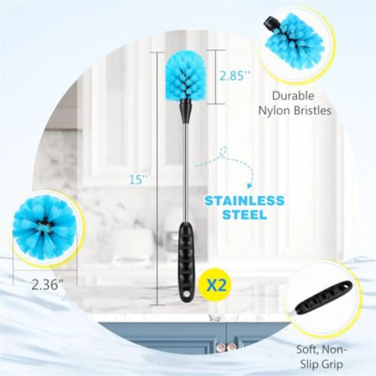 A67T NEW Bottle Cleaning Brush Set, 7-Piece Brushes with Long Handles, Includes 5 Straw Cleaners for Versatile Cleaning