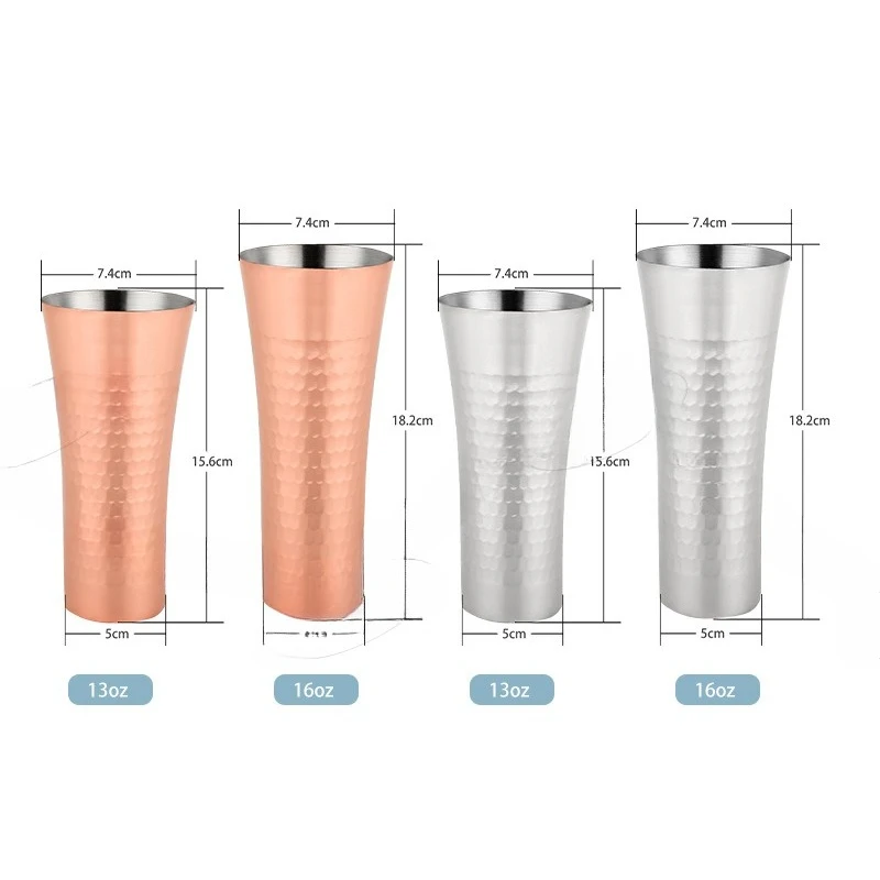 304 stainless steel, American high cup hammer pattern, rose gold 16oz beer high cup
