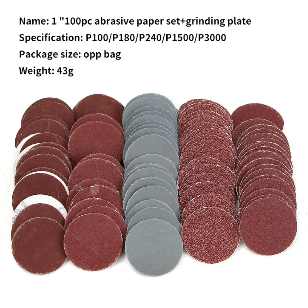 1 Inch Sanding Disc Set 25mmSandPaper 100-3000 Grit Backing Pad With Drill Adaptor For Wet And Polishing