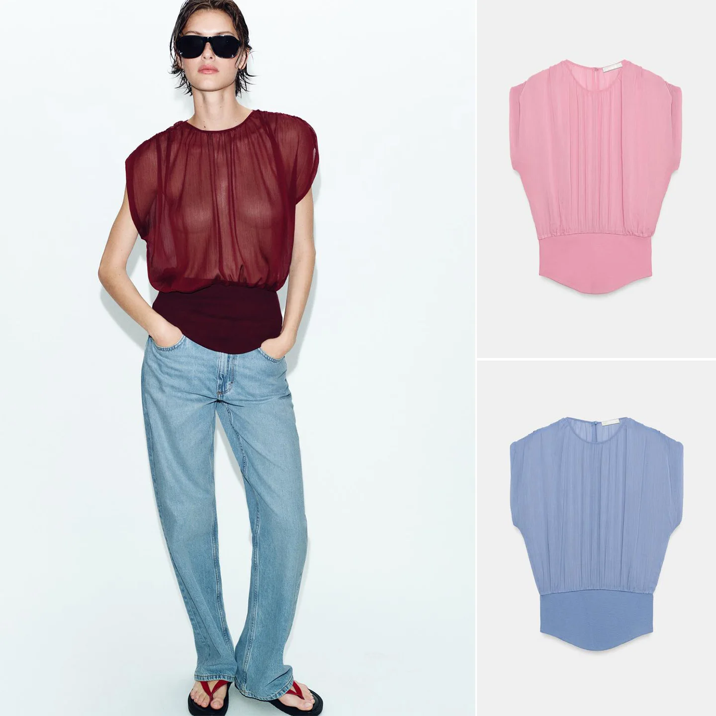 

Street Style Women's Short Sleeve round Neck Transparent Splice Asymmetrical Hem Top Skin-friendly Breathable Polyester Fiber