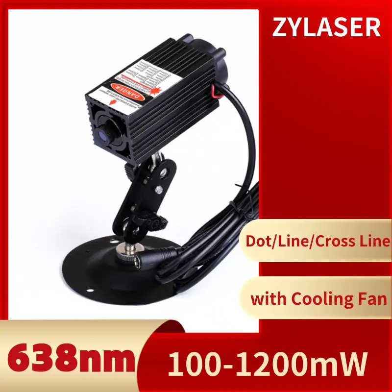 

Focusable High Power 638nm Red Line/Cross Line/Dot Laser Diode Module 300mW 500mW 700mW with Cooling Fan (Free With Bracket)