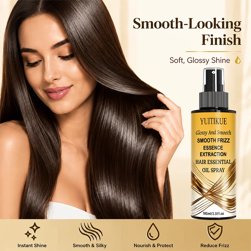 YUITIKUE Hair Essential Oil Spray Glossy Smooth Anti-Frizz Lightweight Fine Mist Nourishing Shine Daily Care for Dry Frizzy Hair