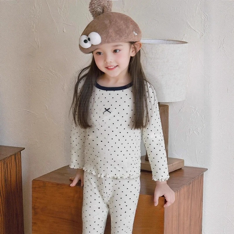 Girls High Quality Cashmere Imitation Home Clothes New Spring Autumn Set Super Soft and High Elasticity Childrens Pajamas 2025