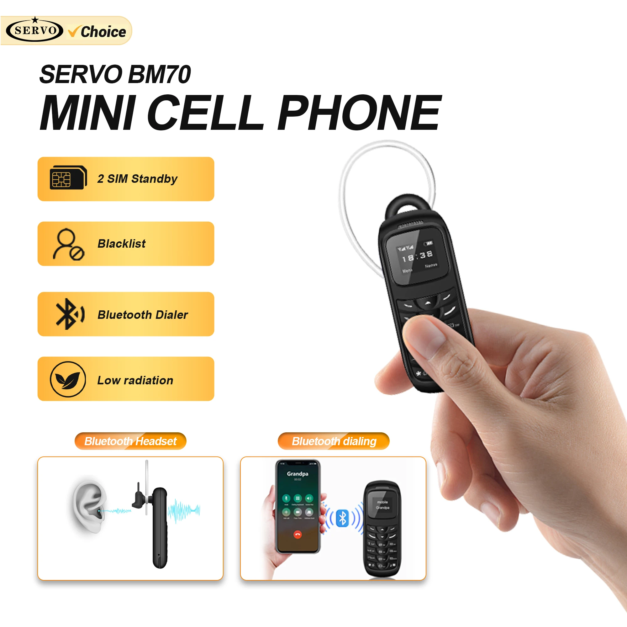 SERVO BM70 Мини резервный мобильный телефон с двумя SIM-картами в режиме ожидания, волшебная запись голосовых вызовов, черный список, будильник, 2G, супер маленькие мобильные телефоны