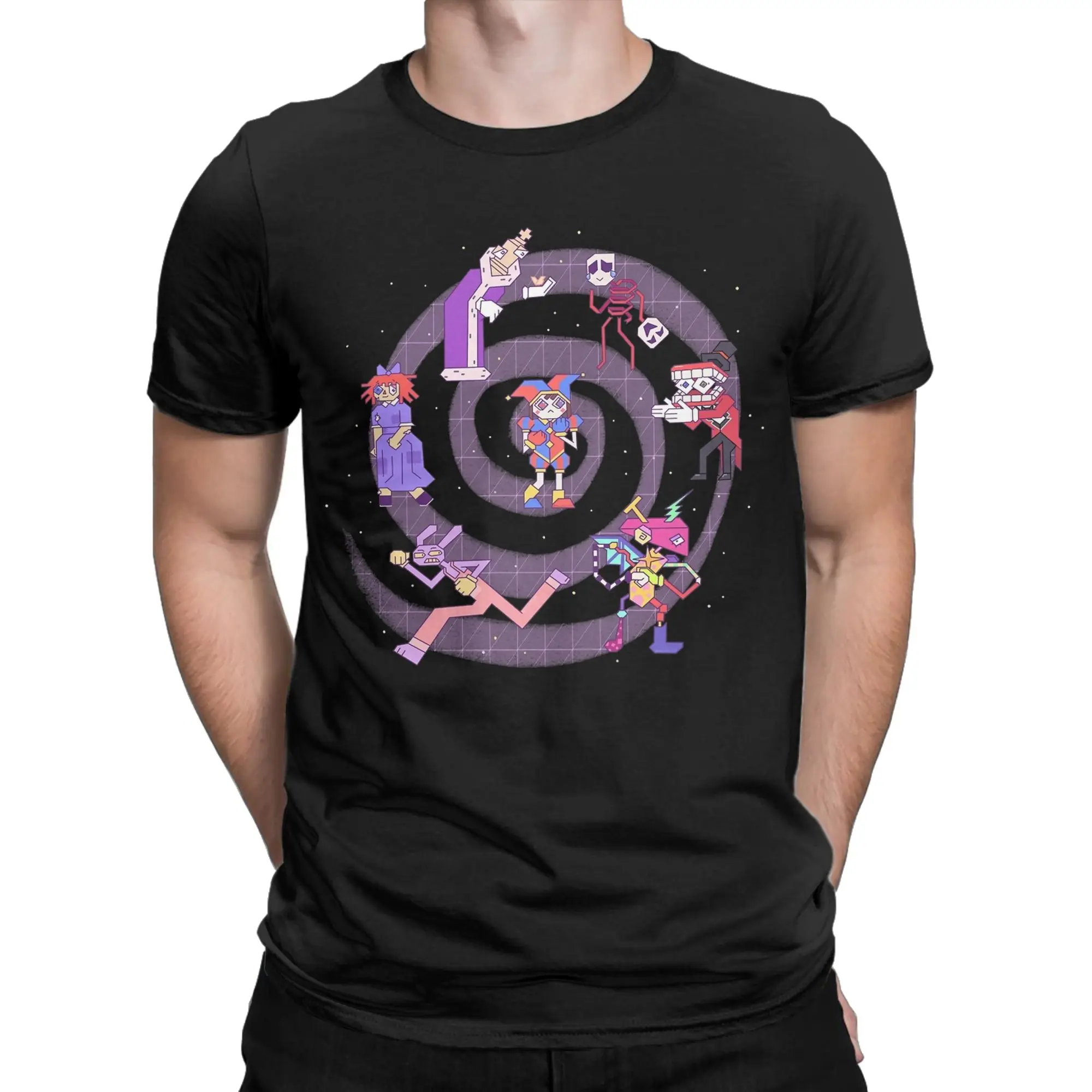 Cartoon Digitals Circus Pomni Jax Kinger T Shirts for Men Pure Cotton Crazy T-Shirt Crew Neck Tees Short Sleeve Clothing