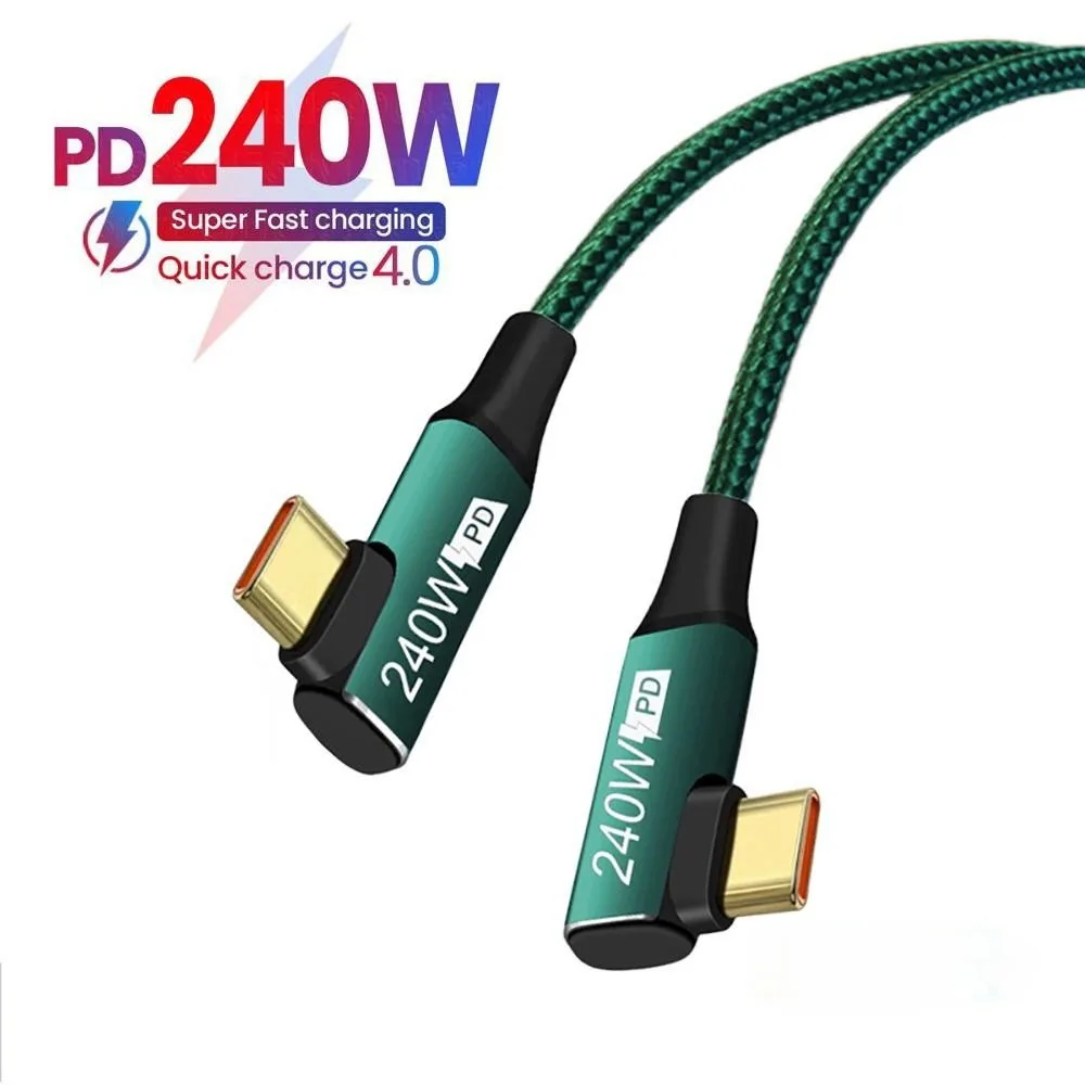240W 90 Degree Type-C Data Cord PD High-Speed Data Line USB C Fast Charging Cable for Mobile Phone iPhone Samsung Xiaomi Huawei