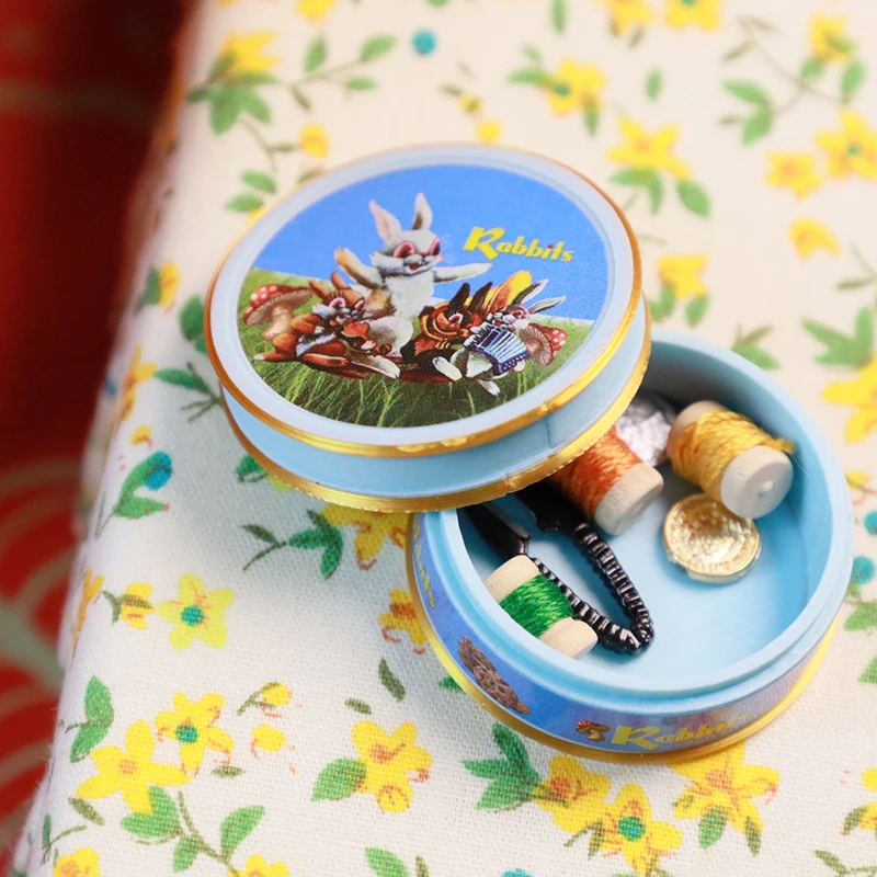1set Dollhouse Miniature Vintage Sewing Needlework Needle Kit Box Sewing Machine For Doll House Decor Toys