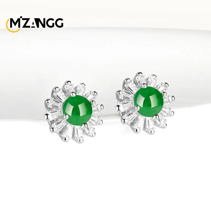 

Серьги-гвоздики с натуральным жадеитом и подсолнухом, серебро S925 с модными женскими камнями из ледяного типа премиум-класса.