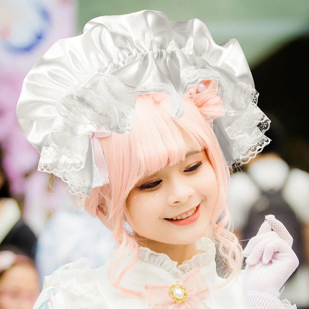 Bonnet de demoiselle d'honneur en dentelle blanche, 2 pièces, chapeau de fête, accessoires de Cosplay, couvre-chef élégant pour femmes, robe fantaisie, casquette de jeu de rôle pour fête de thé