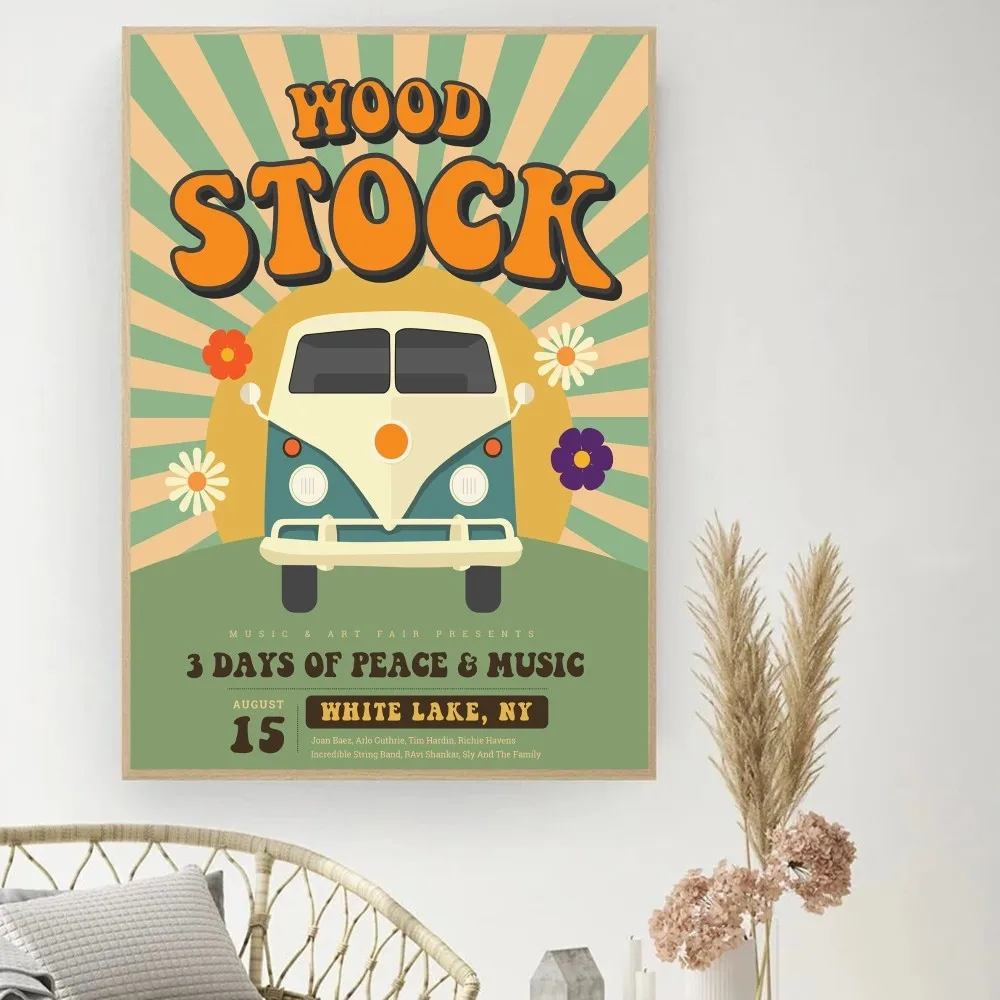 Woodstock Rock Festival Poster DIY Vintage Movie Poster Wall Art Painting Study Stickers Big Szie Wall Painting