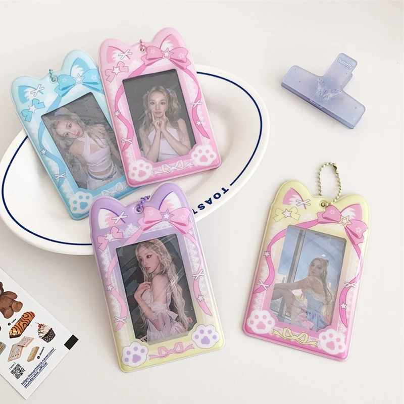 Korean Ins Cute Bow Kpop Card Holder 3 Inch Bus Card Bank ID Card Protective Display Sleeves Students Bag Pendant Gift