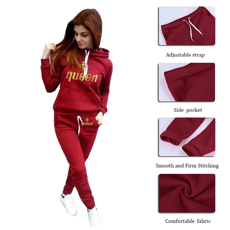 Womens Fashion Sports Suit Winter Warm Hoodies + Pants Tracksuits Casual Jogging Suit