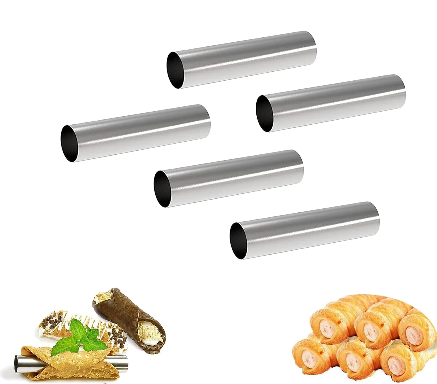 Stainless Steel Cannoli Tubes, Cream Horn Molds, Tubular Pastry Baking Forms for Cannoli Shells, Cream Rolls, Croissant Horns