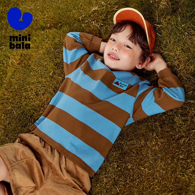

Mini Bala Boys Long Sleeve T-Shirt 2025 Autumn New Pure Cotton Breathable Loose Fit Kids Top