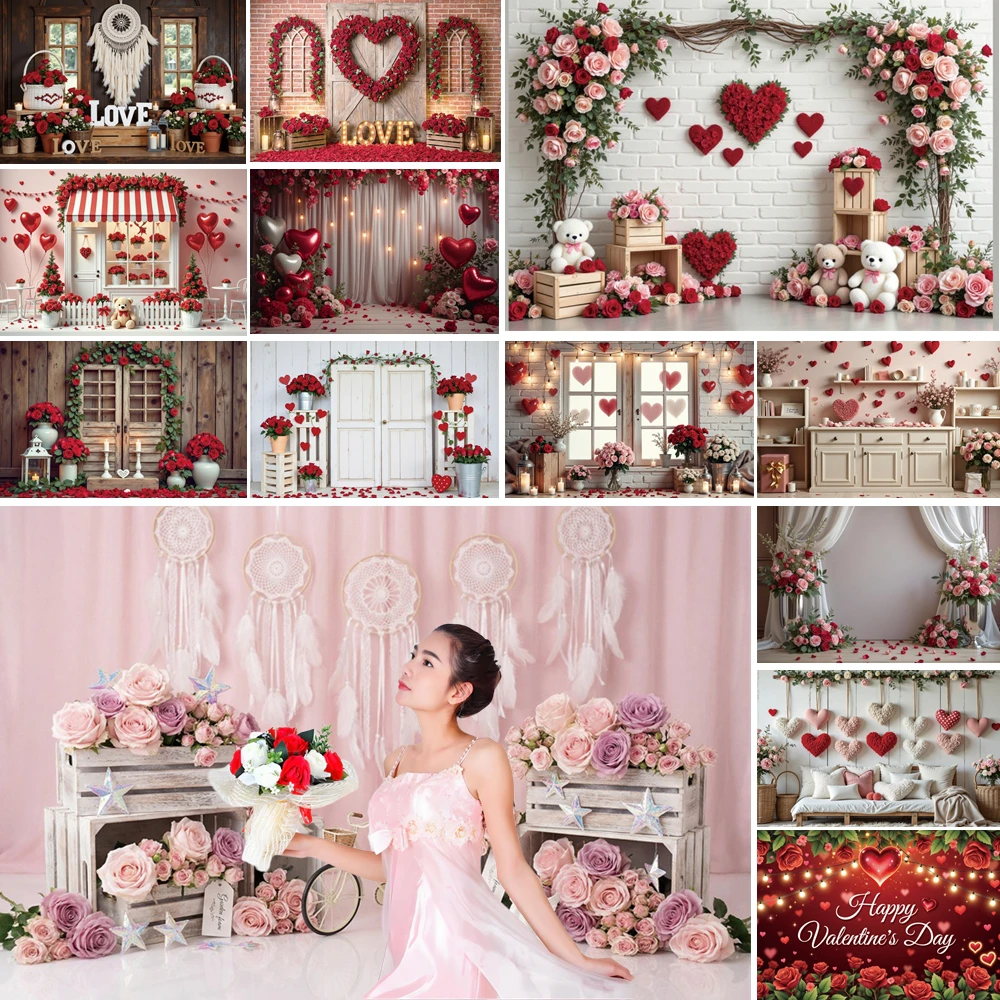 

MOON.QG Valentine'S Cafe Theme Background Striped Awnings Table & Chairs Flower Pots February 14 Backdrop Couple Photo Studio