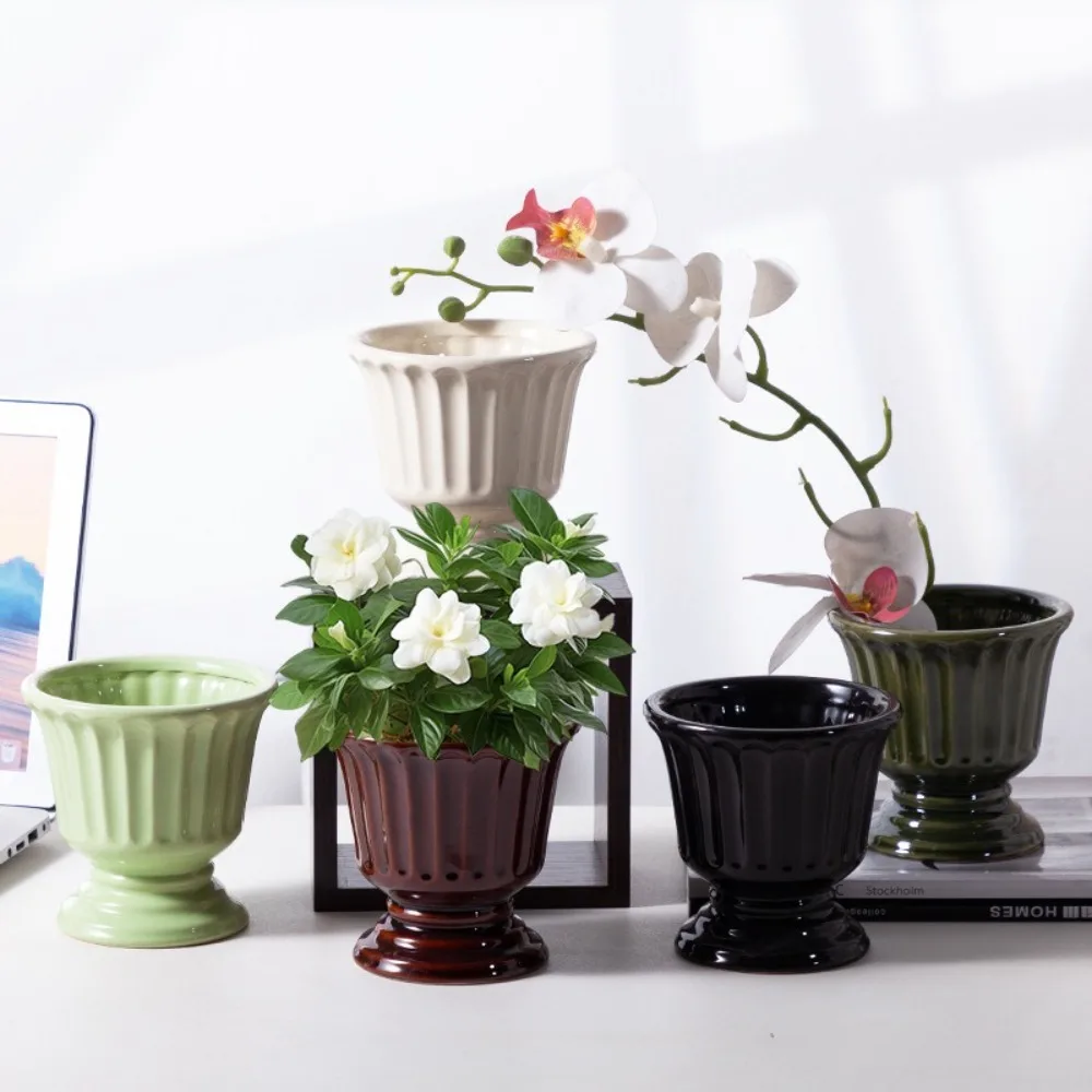 

Roman Column Ceramic Vase Vintage Style with Drainage Holes Flower Arrangement Utensils Nordic Plant Flower Pot