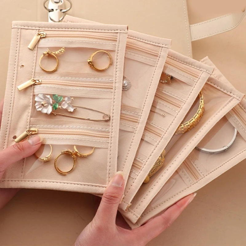Multi Compartment Jewelry Case Zippered Protective Bag For Travel Accessories