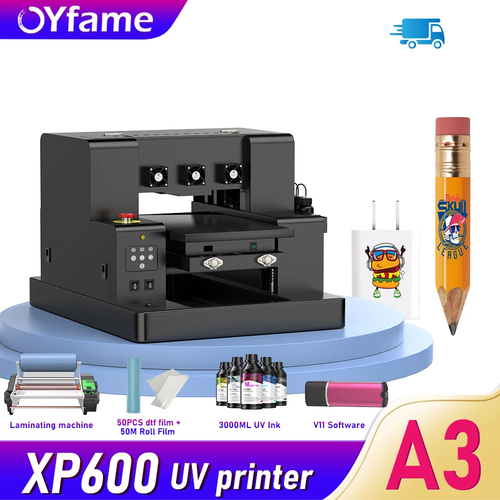 OYfame A3 UV DTF Printer A4 XP600 UV Flatbed Printer UV Transfer Printer for Metal Arcylic Glass Bottel UV Printing Machine A3