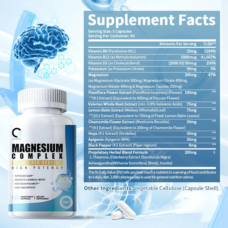 Triple Magnesium Complex | 200Mg of Magnesium Glycinate, Malate, & Citrate for Muscles, Nerves, & Energy | High Absorption