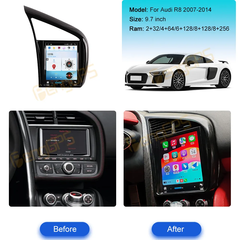 Android13 Tesla Style For Audi R8 Spyder 2007-2015 Car GPS Navigation Stereo Head Unit Carplay Multimedia Player Radio Carplay