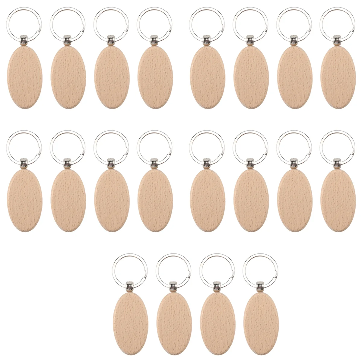 20Pcs Blank Wooden Key Chain Diy Wood Keychains Key Tags Gifts Yellow Oval