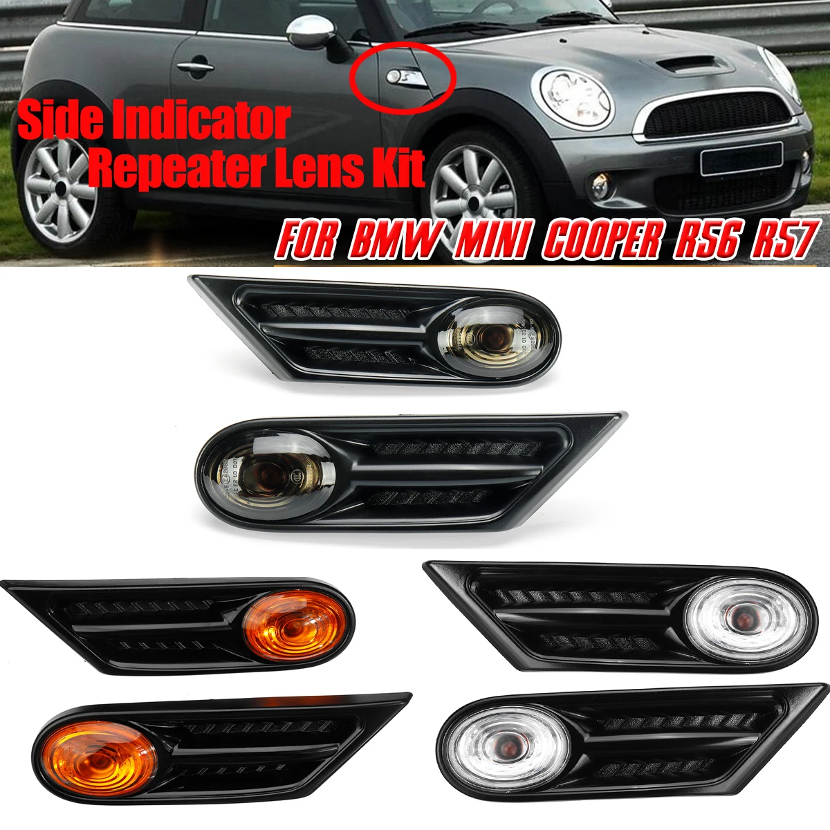 Par LED Side Marker Light, Carro Turn Signal Blinker, Lâmpada para BMW MINI COOPER R56 R57, Luzes indicadoras repetidoras laterais, 63137260202