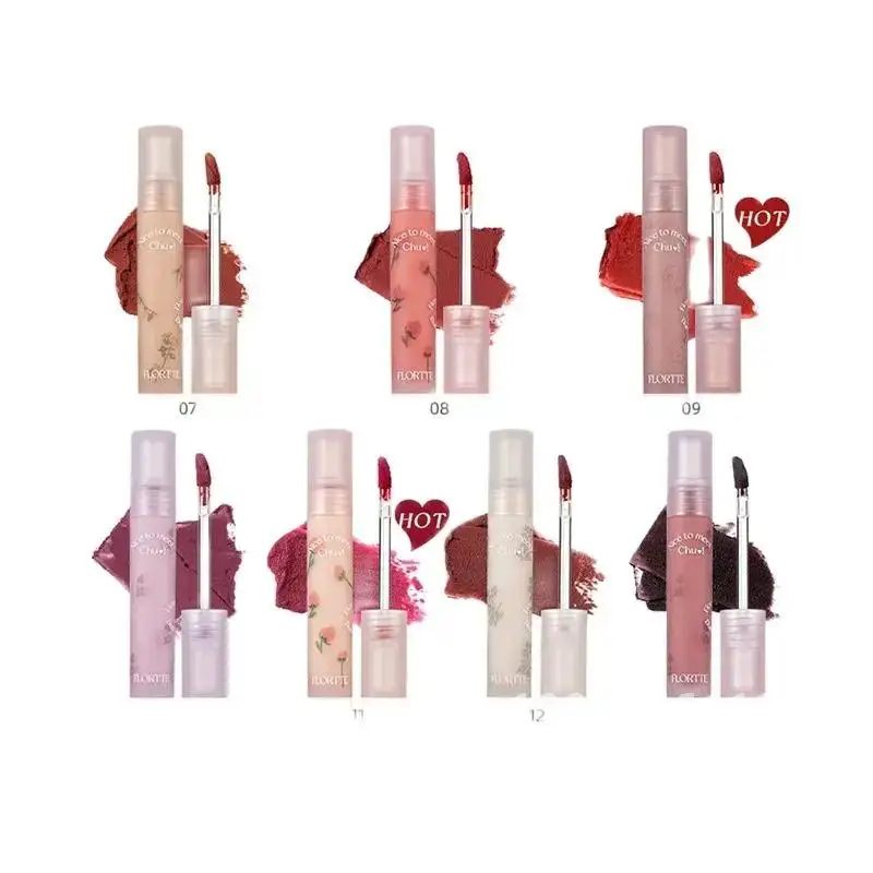 FLORTTE Matte Lip Stick Velvet Lip Glaze Velvet Korean Lipstick Maquillage Femme Long-Lasting Wear Fade Waterproof Lip Gloss