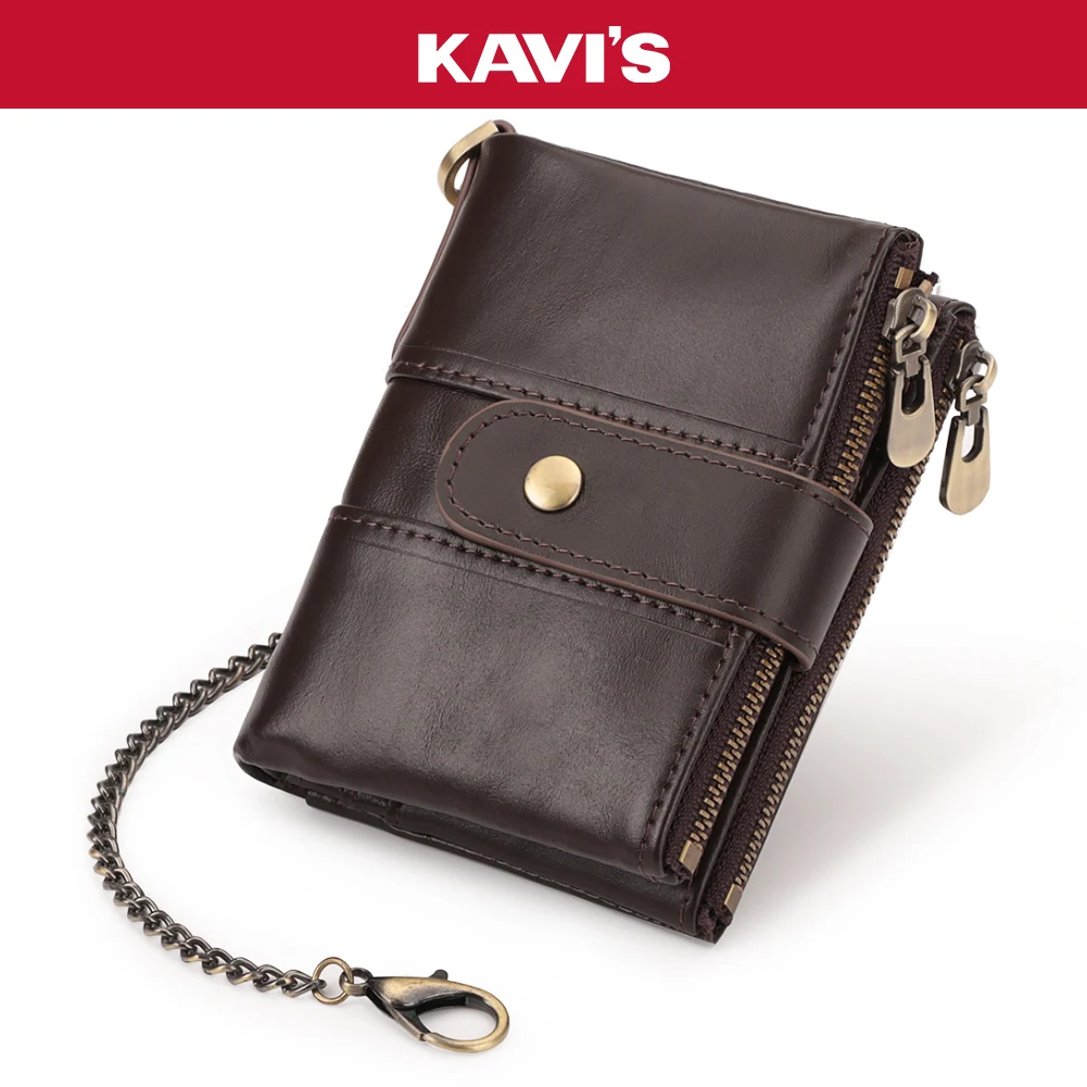 KAVIS 100% Genuine Leather Rfid Wallet Men Crazy Horse Wallets Coin Purse Short Male Money Bag Quality Designer Mini Walet Small