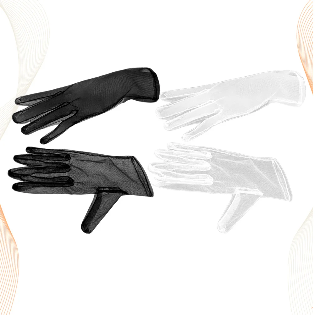 

2 Pairs Simple Style Wedding Gloves Fahion Mesh Gloves Bridal Dress Gloves Wedding Supplies for Women Ladies (White + Black)