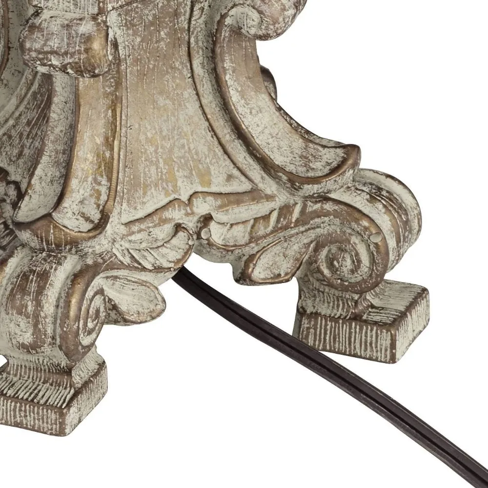 مصباح شمعدان كريستالي على طراز كوخ ريفي فرنسي مع لمسة نهائية بيضاء عتيقة وظل جرس بيج، بطول 34 بوصة،